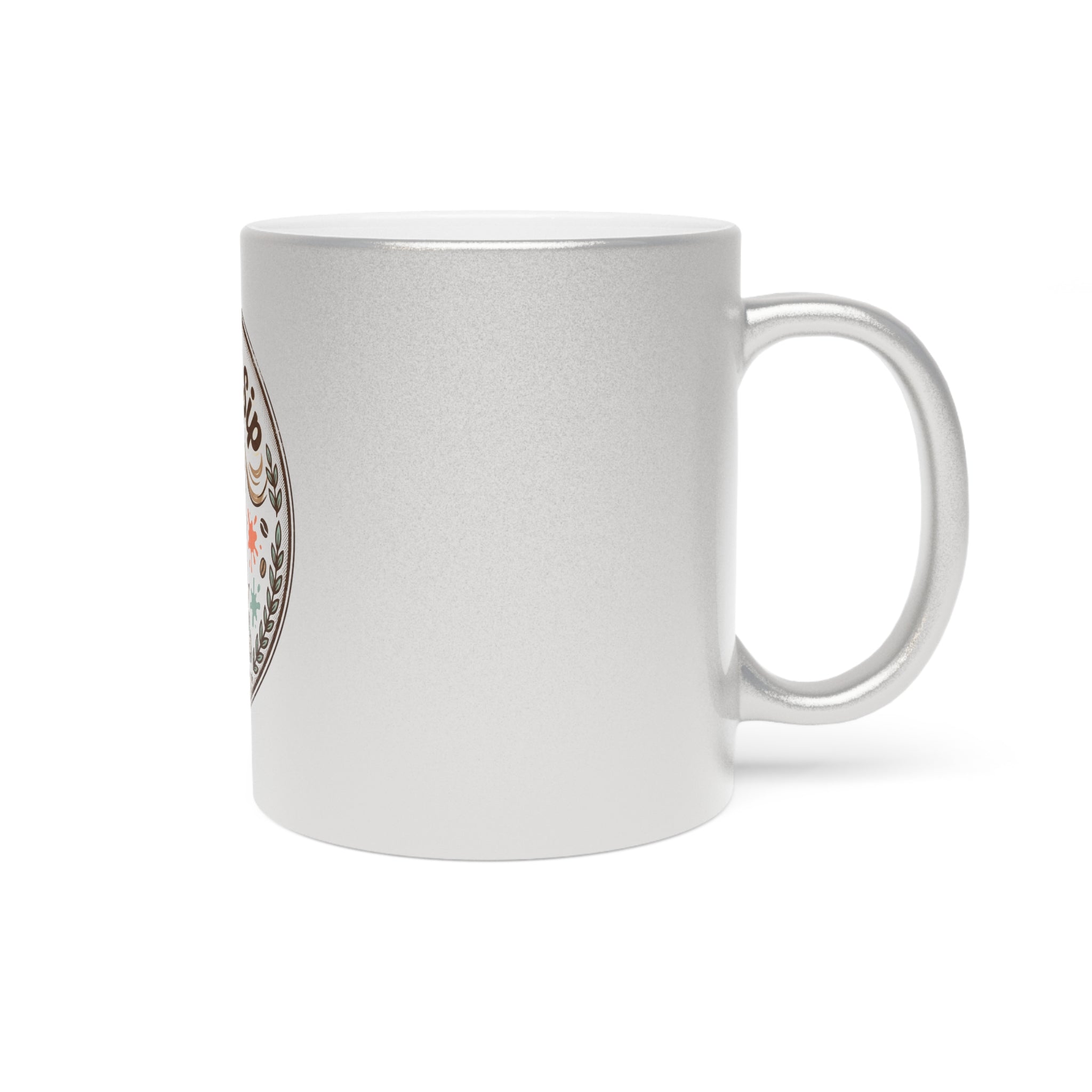 Metallic Mug — "Take A Sip" Artist Coffee Cup, Silver/Gold Shimmer